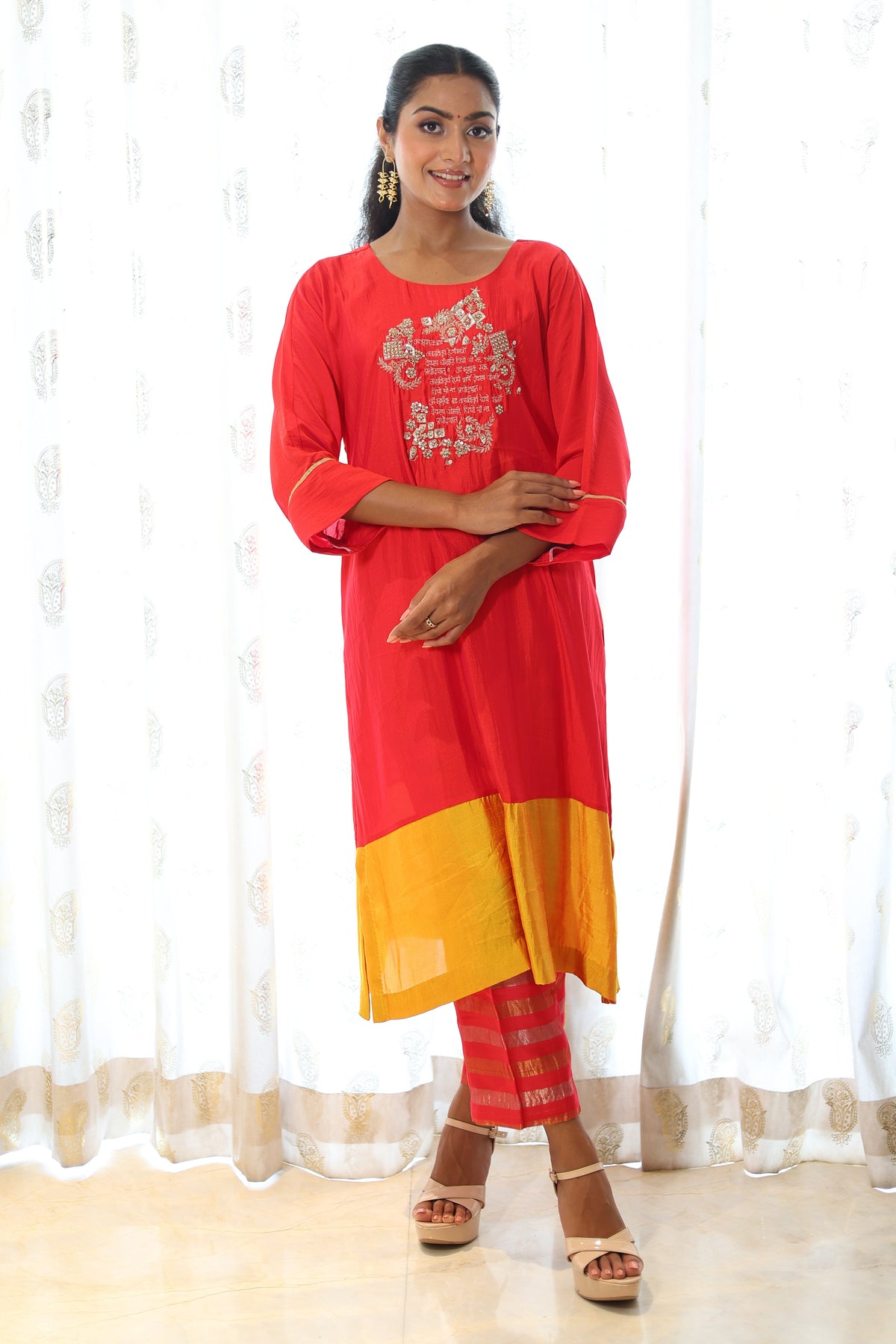Gayatri Kurta Set in Red and Yellow
1