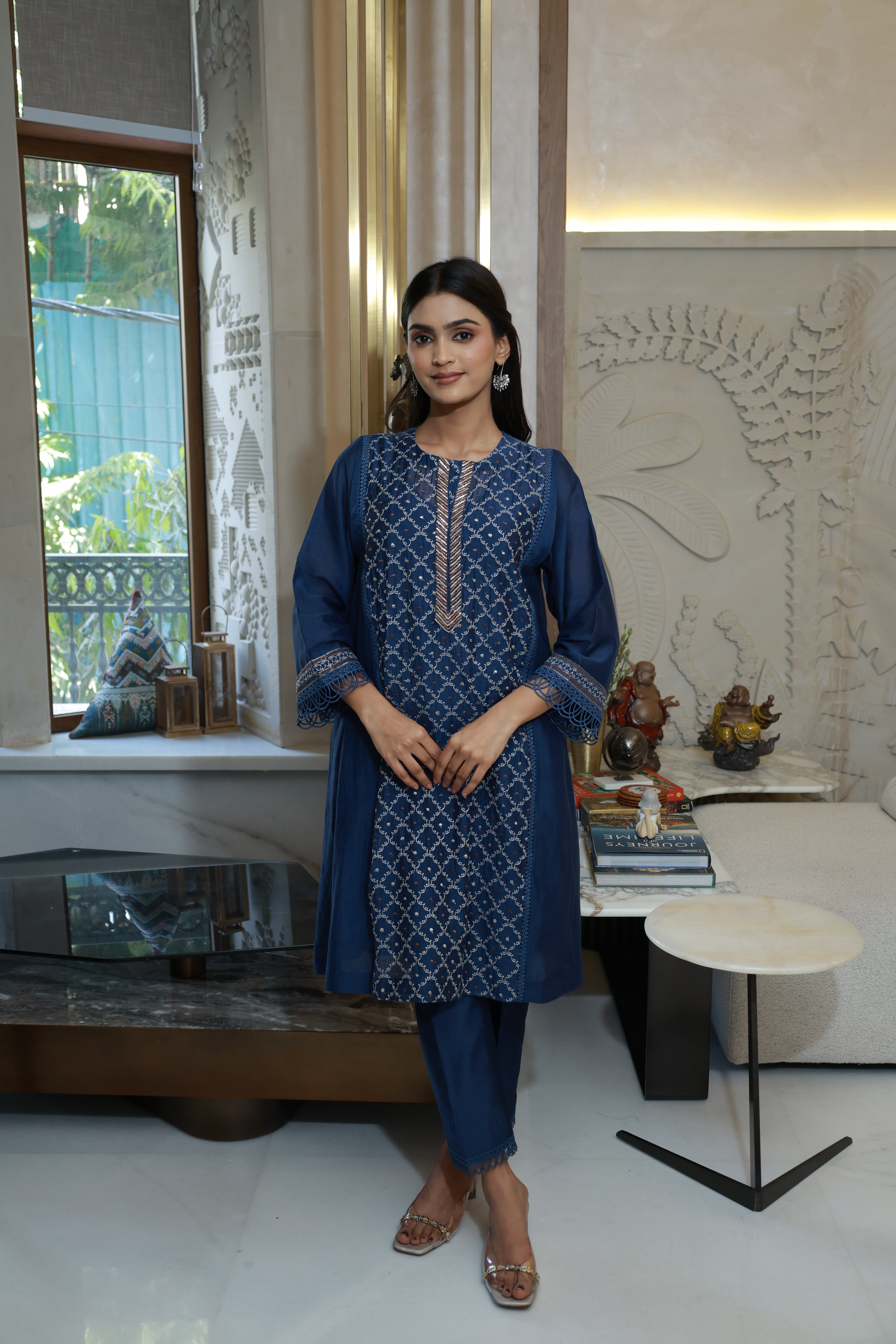 Kaner Kurta Set in Blue
1