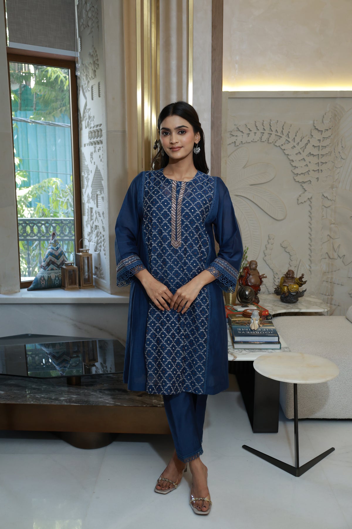 Kaner Kurta Set in Blue
1