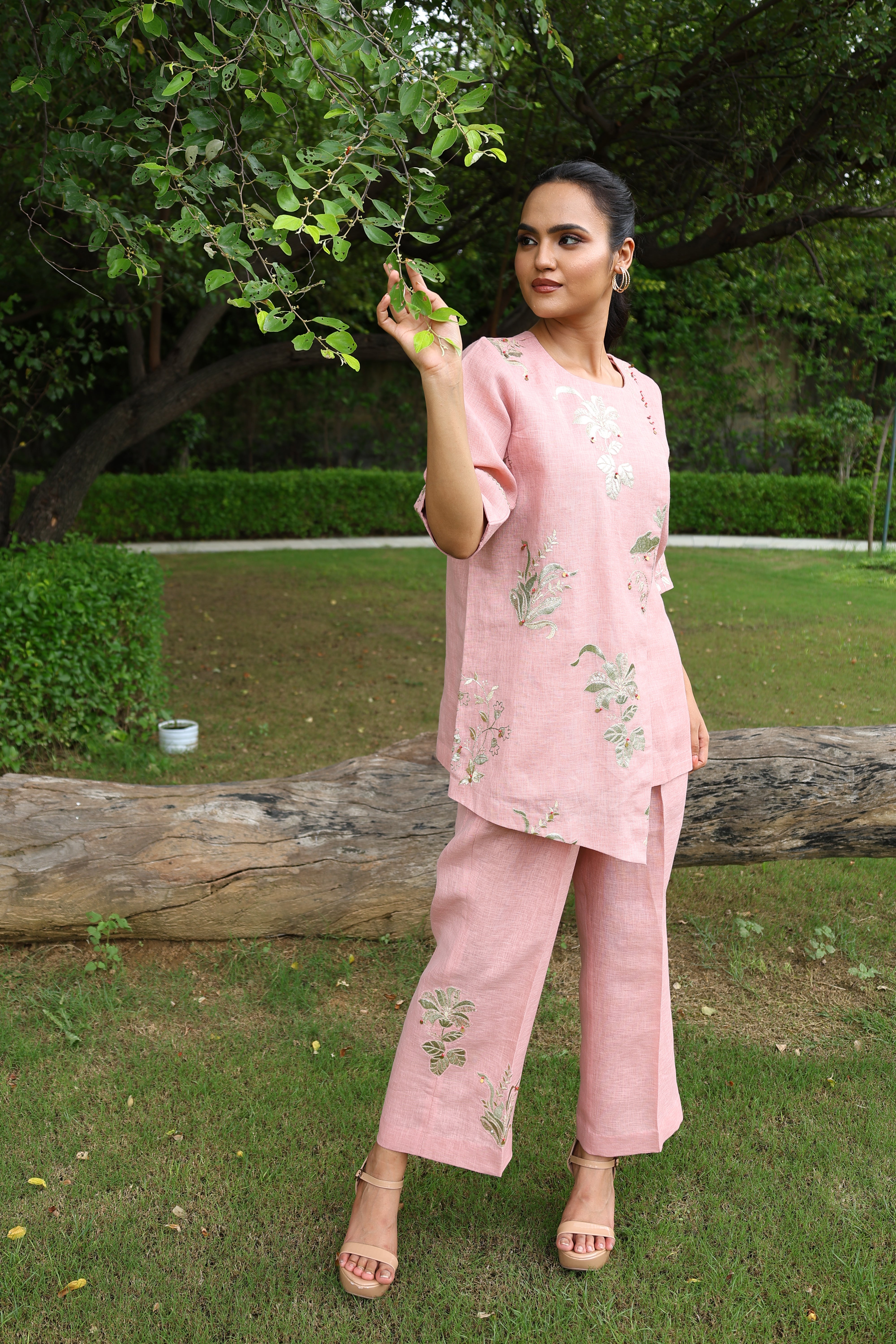 Mahika - Pink linen overlapping co-ord set1