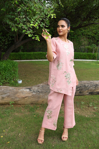 Mahika - Pink linen overlapping co-ord set1