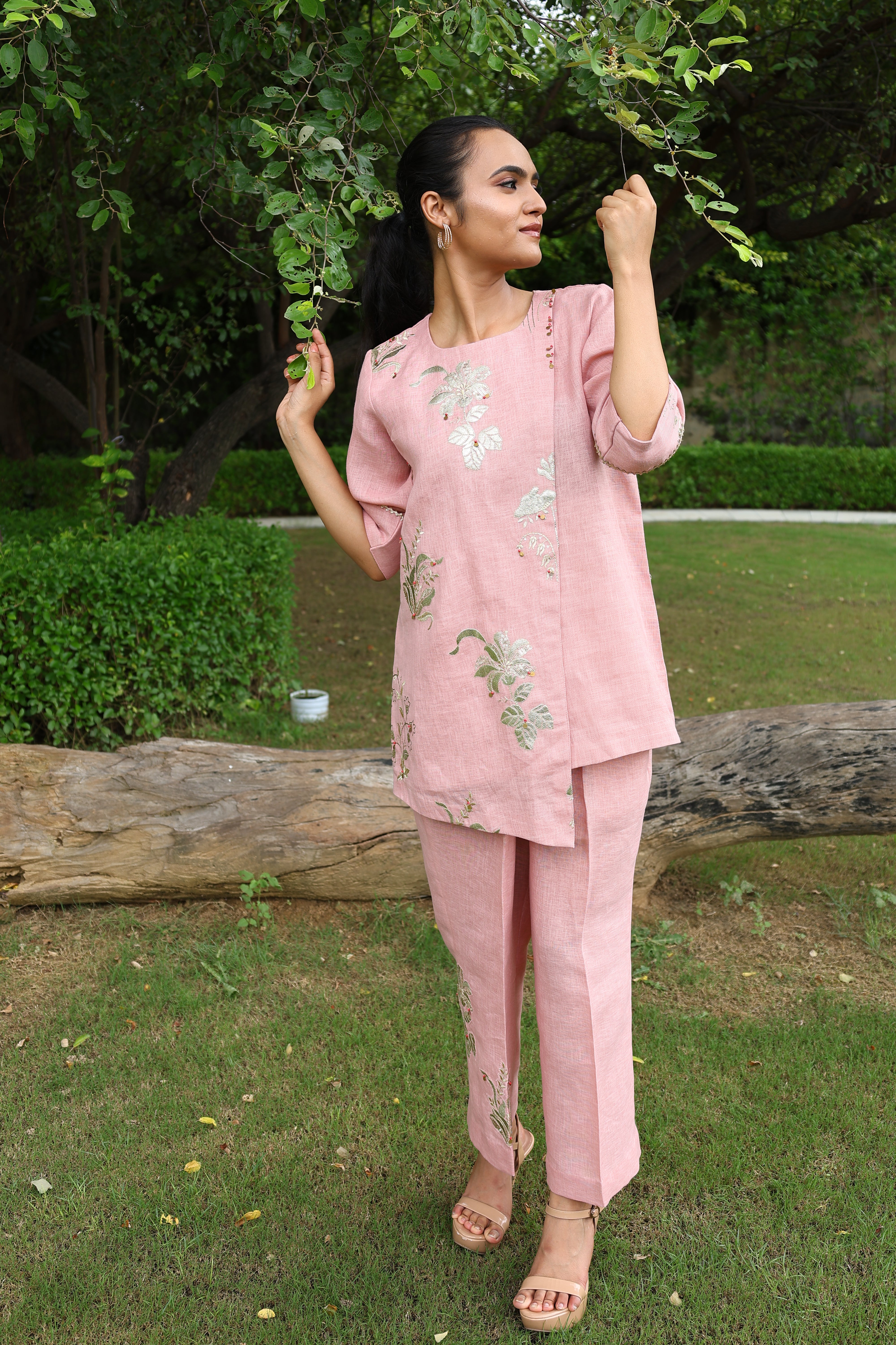Mahika - Pink linen overlapping co-ord set2