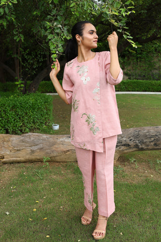 Mahika - Pink linen overlapping co-ord set2