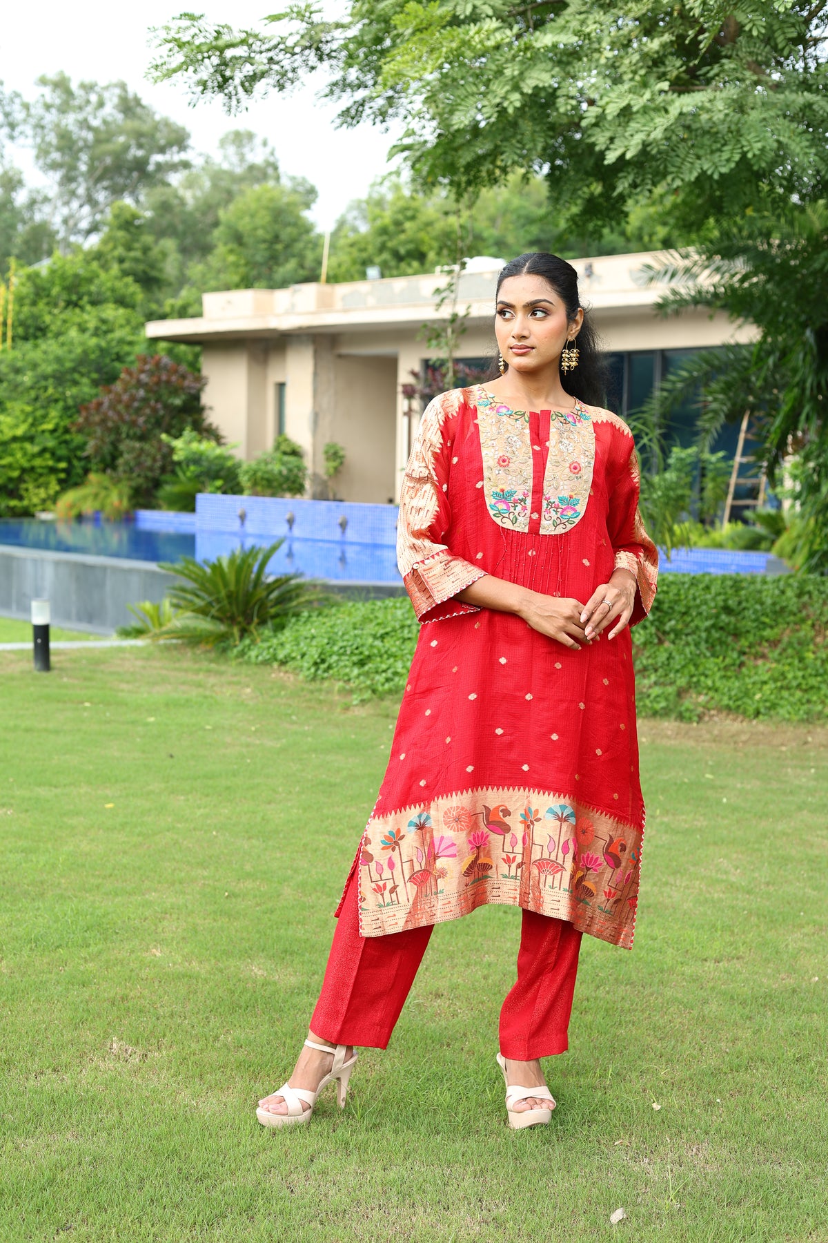 Paithani Kurta Set in Red1