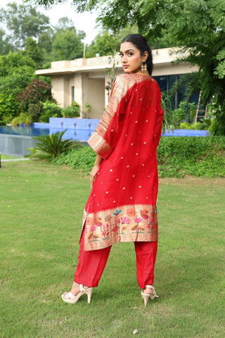 Paithani Kurta Set in Red3