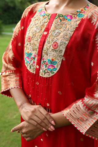Paithani Kurta Set in Red4