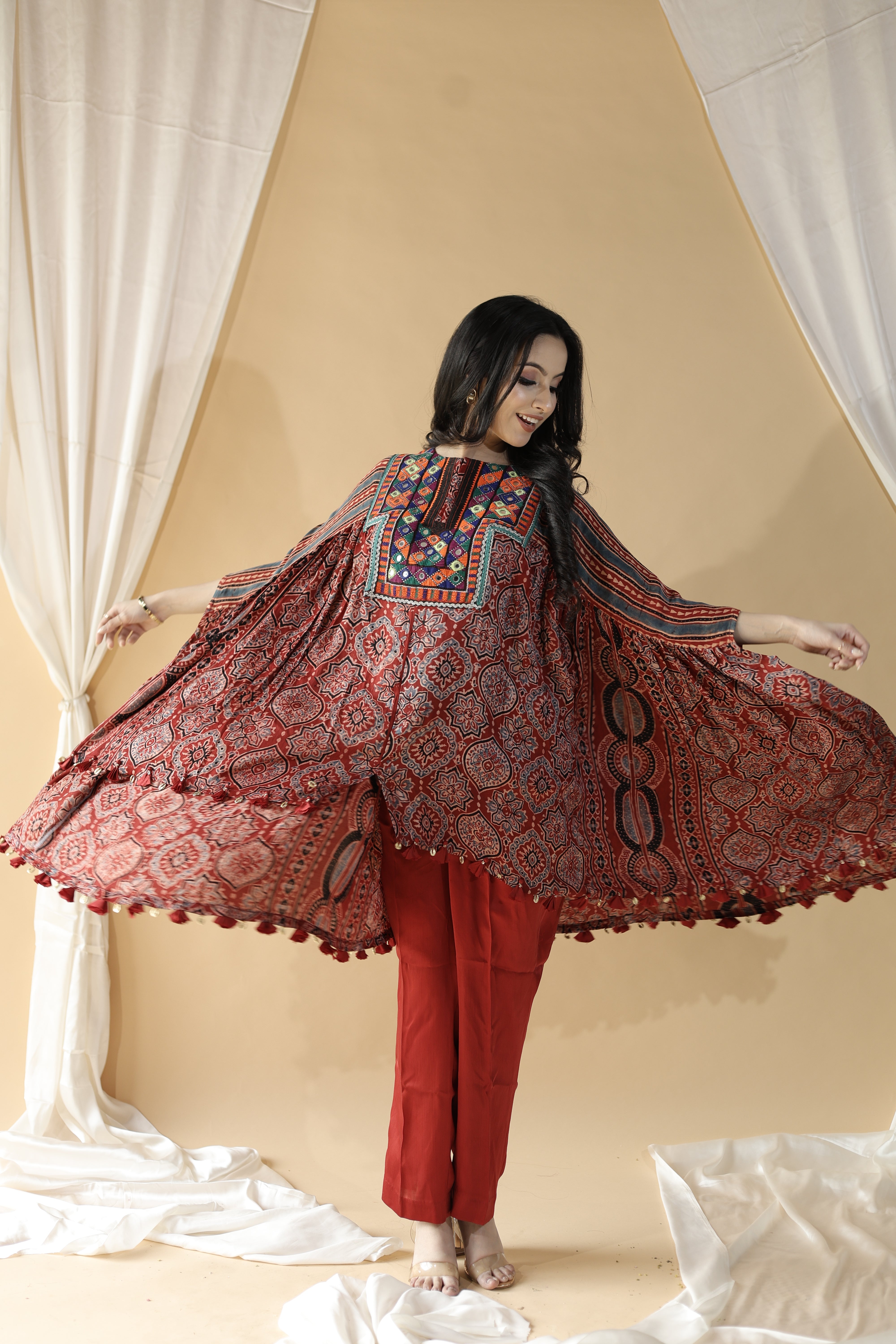 Rakta Tara Nakshatra Ajrak Cape Set4
