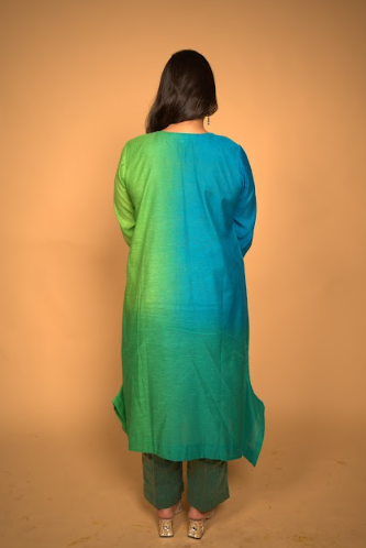 Zara Kurta Set in Blue and Green
