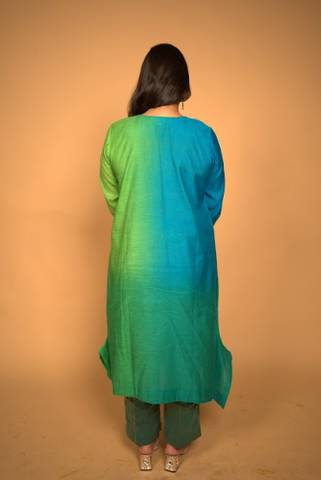 Zara Kurta Set in Blue and Green
