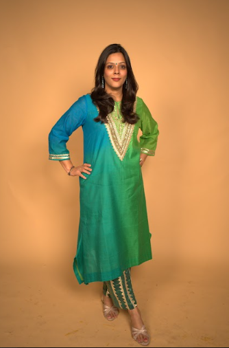Zara Kurta Set in Blue and Green